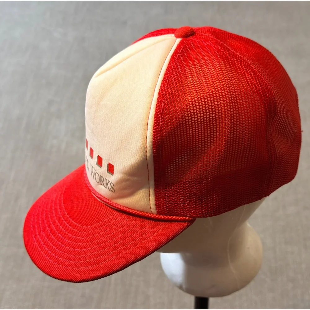 Vintage Microsoft Works Snapback Trucker Hat Red Cream Adult One‎ Size Hanes